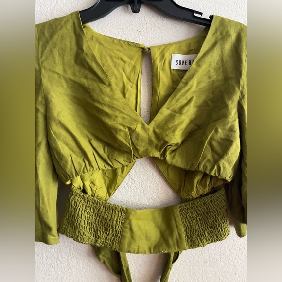 Sovere Women’s Green Bell Sleeve Wrap Linen Blend Top S - Picture 5 of 14